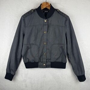 Vintage‎ Morgan De Toi Jacket Womens S Gray Bomber Snap Front Heart Lined Twill